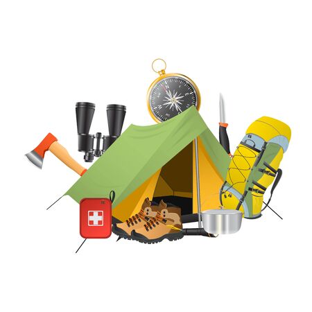 Hiking equipment and gear icon collection.のイラスト素材