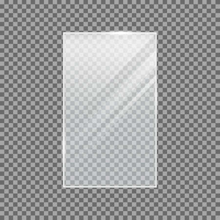 Transparent vector glass shape. Light effect for a picture or a mirror. Rectangle. Glass plateのイラスト素材
