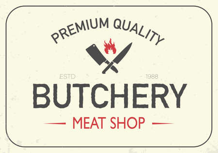 Vintage meat shop logo with meat knives. Logo template for meat business - farmer shop, market or design logoのイラスト素材