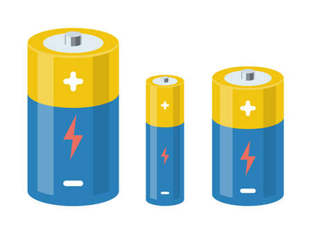 Battery types. Cylinder batteries in cartoon style.のイラスト素材