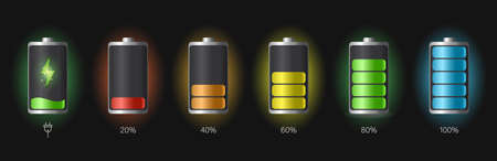 Battery levels set. Discharged and fully charged battery.のイラスト素材