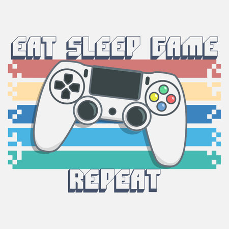 Joystick gamepad illustration with slogan text. Game design logo of gamepad for play arcade video game. print designのイラスト素材