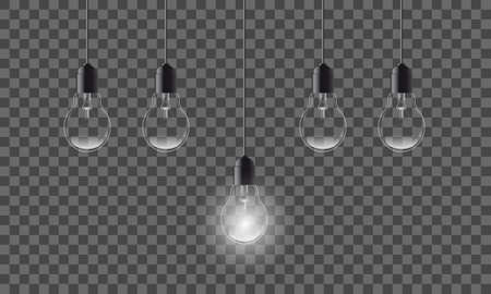 bulb idea background. Glowing light bulb is hanging. 3D illustrationのイラスト素材
