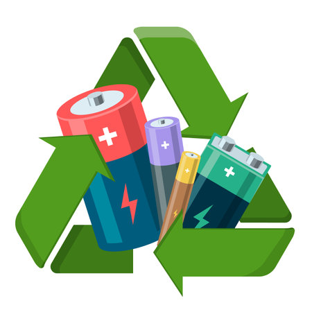 Recycling symbol with battery and pencils. vector illustration.のイラスト素材