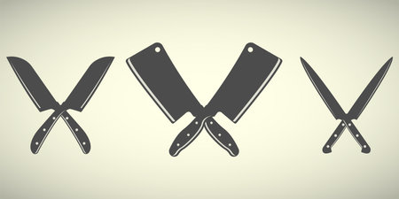 Set of knives and meat chopper silhouettes. vector illustration.のイラスト素材