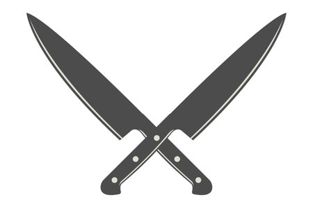 Two crossed knives isolated on white background. Vector illustration in flat style.のイラスト素材