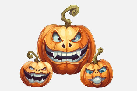 Halloween pumpkins with scary faces. Vector illustration isolated on white background.のイラスト素材