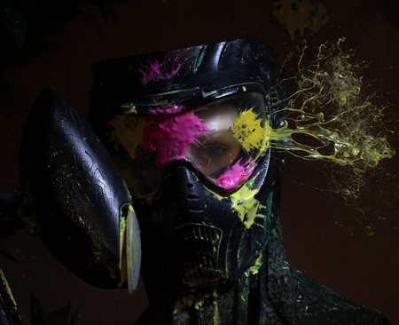 Splashes after direct hit to protect mask. Under the mask mannequin.