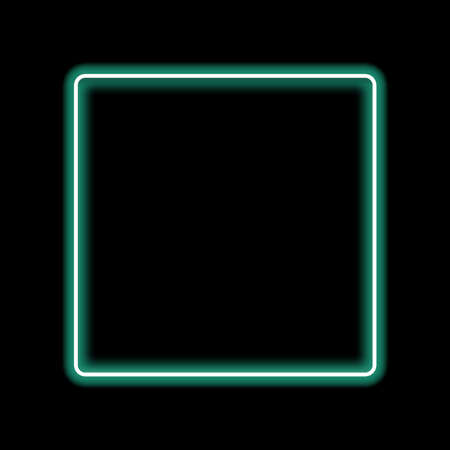 Geometric shape of green neon color in the form of a square with rounded corners on a black backgroundの写真素材