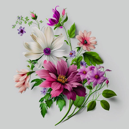 Wildflower illustration on white background created by artificial intelligence.の写真素材