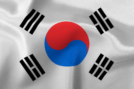 Flag of the state of Korea close-up.の写真素材