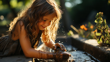 Little girl celebrating world water dayの素材