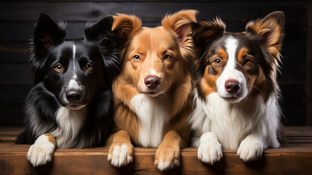 Close-up portrait of dogs on black backgroundの素材