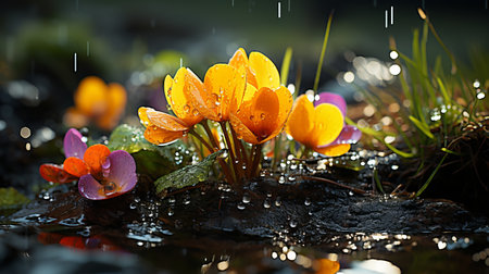 Beautiful yellow-orange wildflower petals close upの素材