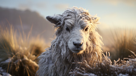 Shaggy sheep close up outdoorsの素材