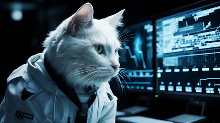 Cat scientist in a white coat close-upの素材