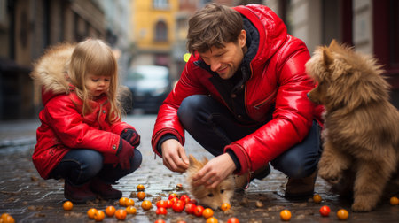 father playing with his daughters on the playgroundの素材
