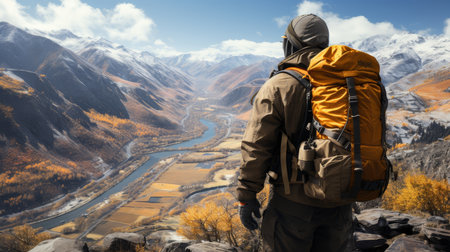 Male climber on top of a mountainの素材