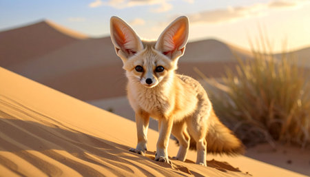 Fennec fox with large ears on sandy dune.の素材