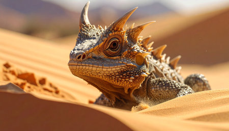 Horned lizard blending with sand.の素材