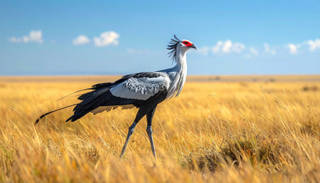 Secretary bird hunting snake.の素材