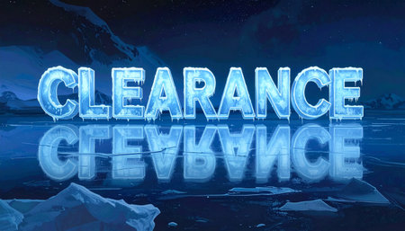 Clearance in thick ice letters, frosted edges, cold blue highlights, realistic froz.の素材