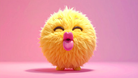 3D fluffy emoji blowing a kiss, soft warm fur, realistic fibers, pastel lighting.の素材