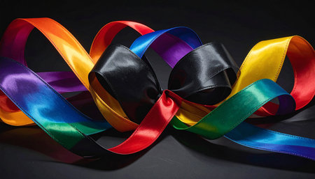 Black Friday in flowing ribbon rainbow texture.の素材