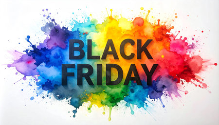 Black Friday in watercolor rainbow splash style.の素材