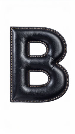 Letter B made of smooth polished leather, fine stitches along edges, studio light.の素材