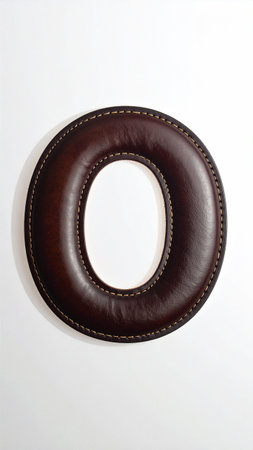 Letter O made of smooth polished leather, fine stitches along edges, studio light.の素材