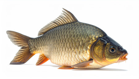 Close-up of a crucian carp river fish on a white background.の素材
