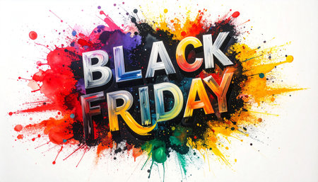 Black Friday in playful paint splash effect.の素材