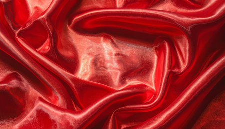 red satin fabric with a slight sheen close-up as a background.の素材