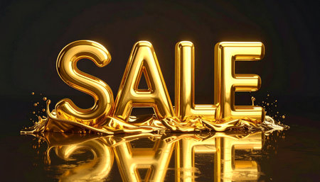 the word sale in liquid gold letters.の素材