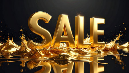 the word sale in liquid gold letters.の素材