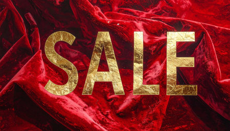 The word sale in a velvet texture with gold embossing.の素材