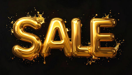 the word sale in liquid gold letters.の素材