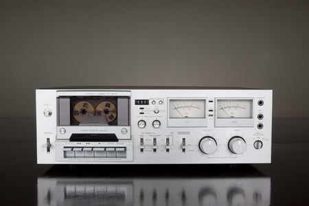 Vintage Stereo Cassette Tape Deck Recorder on the dark backgroundの写真素材