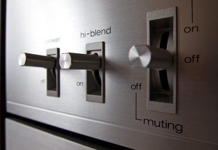 Analog electrical switch tumbler control closeupの写真素材