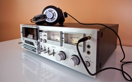 Vintage Stereo Cassette tape deck recorder or player with headphonesの写真素材