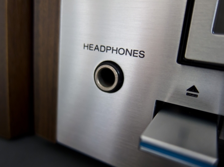 Stereo Cassette Tape Deck Analog Vintage headphones input closeup の写真素材