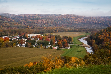 Autumn colorful trees mountains idyllic rural landscapeの写真素材