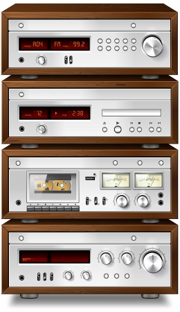 Vintage stereo cassette tape deck recorder CD player tuner amplifier rackの写真素材