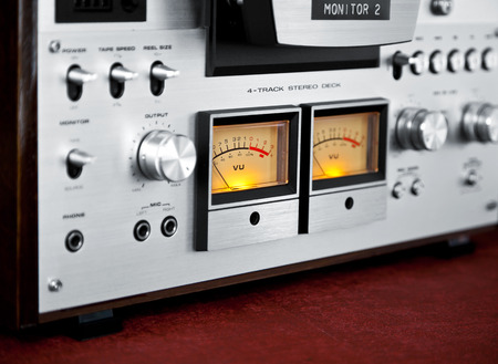 Analog Stereo Open Reel Tape Deck Recorder VU Meter Device Closeupの写真素材