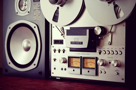 Analog Stereo Open Reel Tape Deck Recorder VU Meter Device Closeupの写真素材