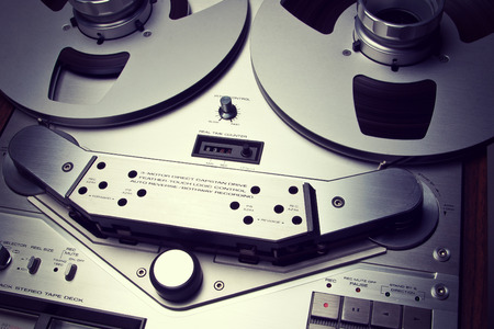 Analog Stereo Open Reel Tape Deck Recorder Vintage Closeup の写真素材