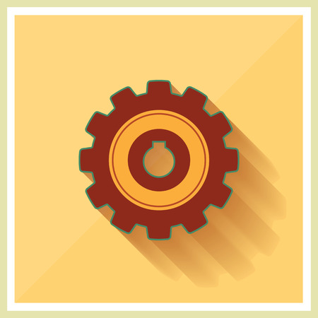 Technology Mechanical Gear Flat Icon on yellow retro background vectorのイラスト素材