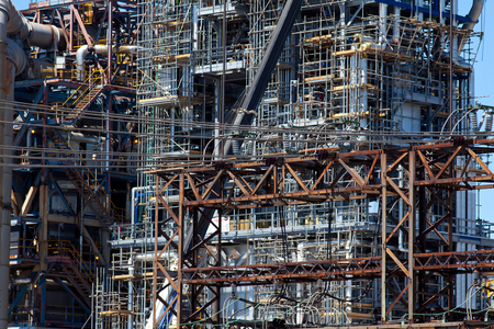 Industrial factory rusty complex interlacing pipes textureの写真素材