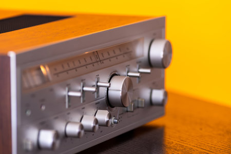 Vintage Audio Stereo Receiver with shiny metal front panelの写真素材